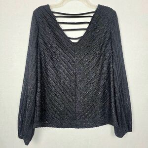 Miss Me Metallic Strappy Back Long Sleeve Top Black L